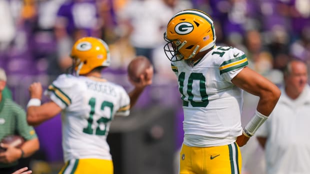 Jordan Love and Aaron Rodgers